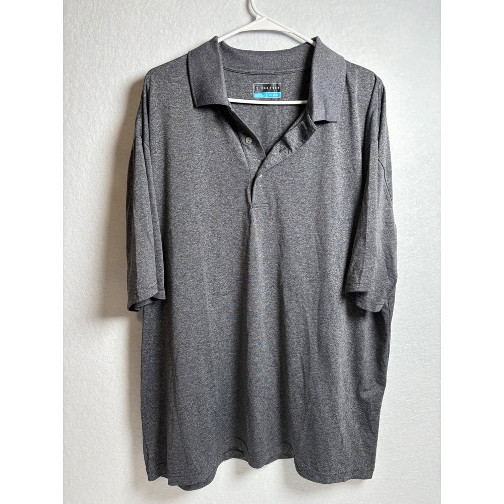 PGA Tour Mens 2XL Charcoal Gray Heather Short Sleeve Performance Golf Polo Shirt